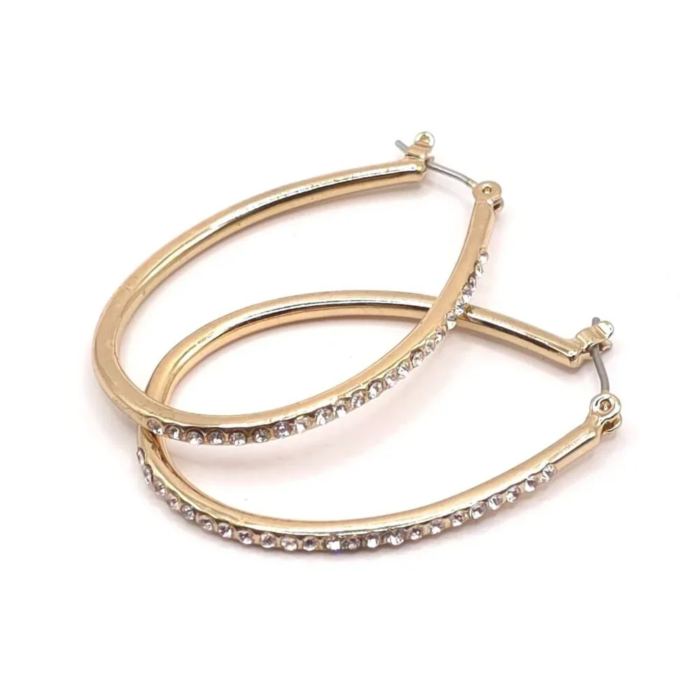 Chill Gold Tone Rhinestone Hoop Earrings Oval Shaped: Glow for the Win - Picture 1 of 6